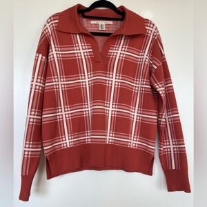 Elegant V-Neck Plaid Sweater - Red
